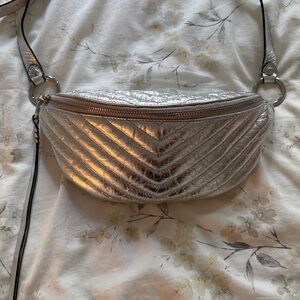 Metallic Silver Quilted Crossbody Belt Bag